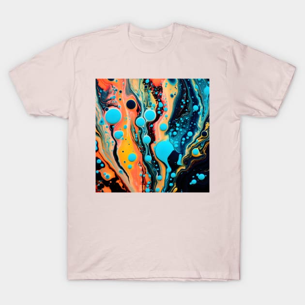 Vibrant Fluid Artistry in Aqua and Orange T-Shirt by AbstractGuy